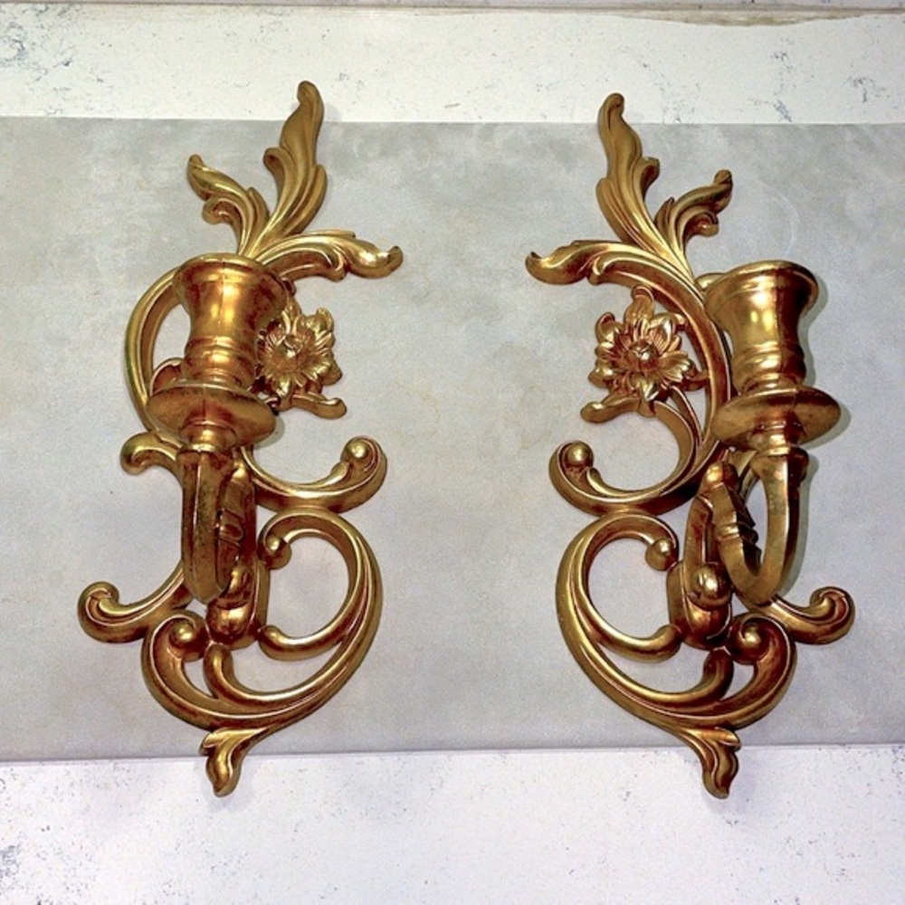 Dart Syroco Pair of 2 Gold Resin Wall Candle Holders Sconces Excellent Condition - Picture 14 of 14